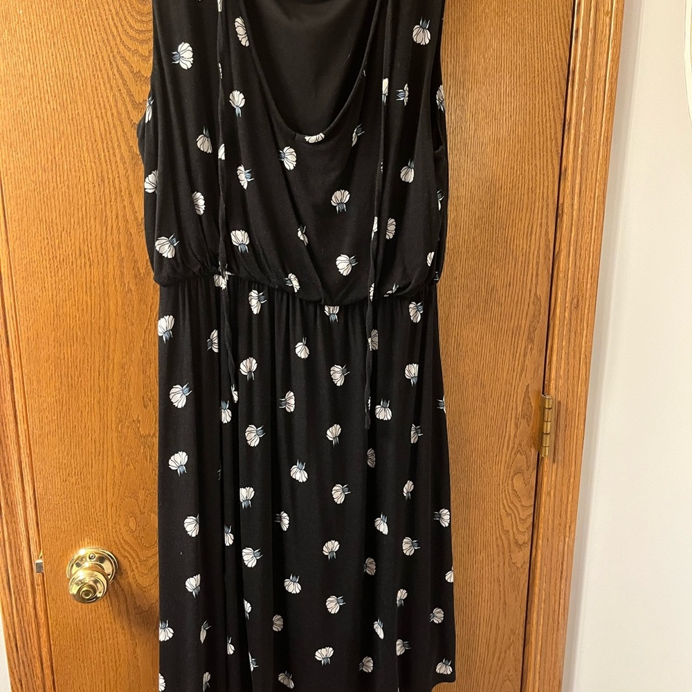 LOFT Black and White Sleeveless Cowl Neck Midi Dress